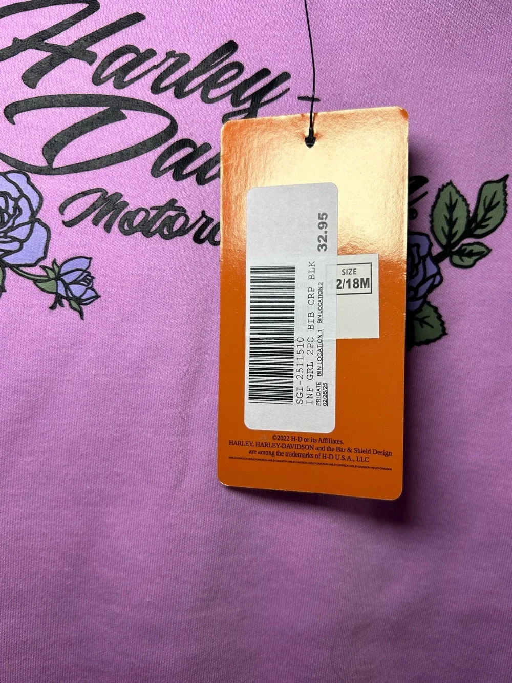 Harley-Davidson Purple Baby One-Piece with Black Trim and Roses Logo NWT